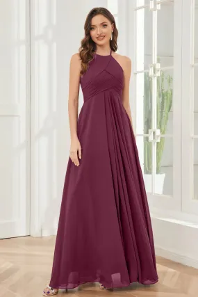 A-line Floor-length Halter Chiffon Bridesmaid Dresses