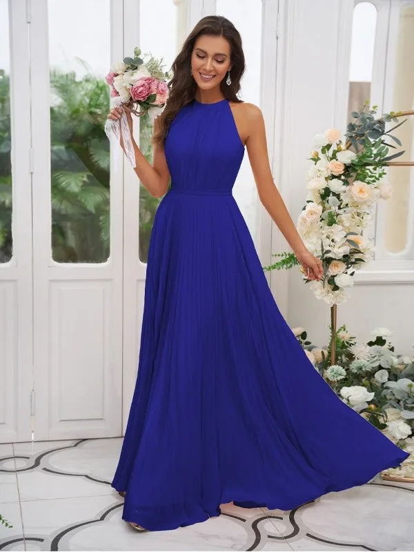 A-Line/Princess Chiffon Ruffles Halter Sleeveless Floor-Length Bridesmaid Dresses