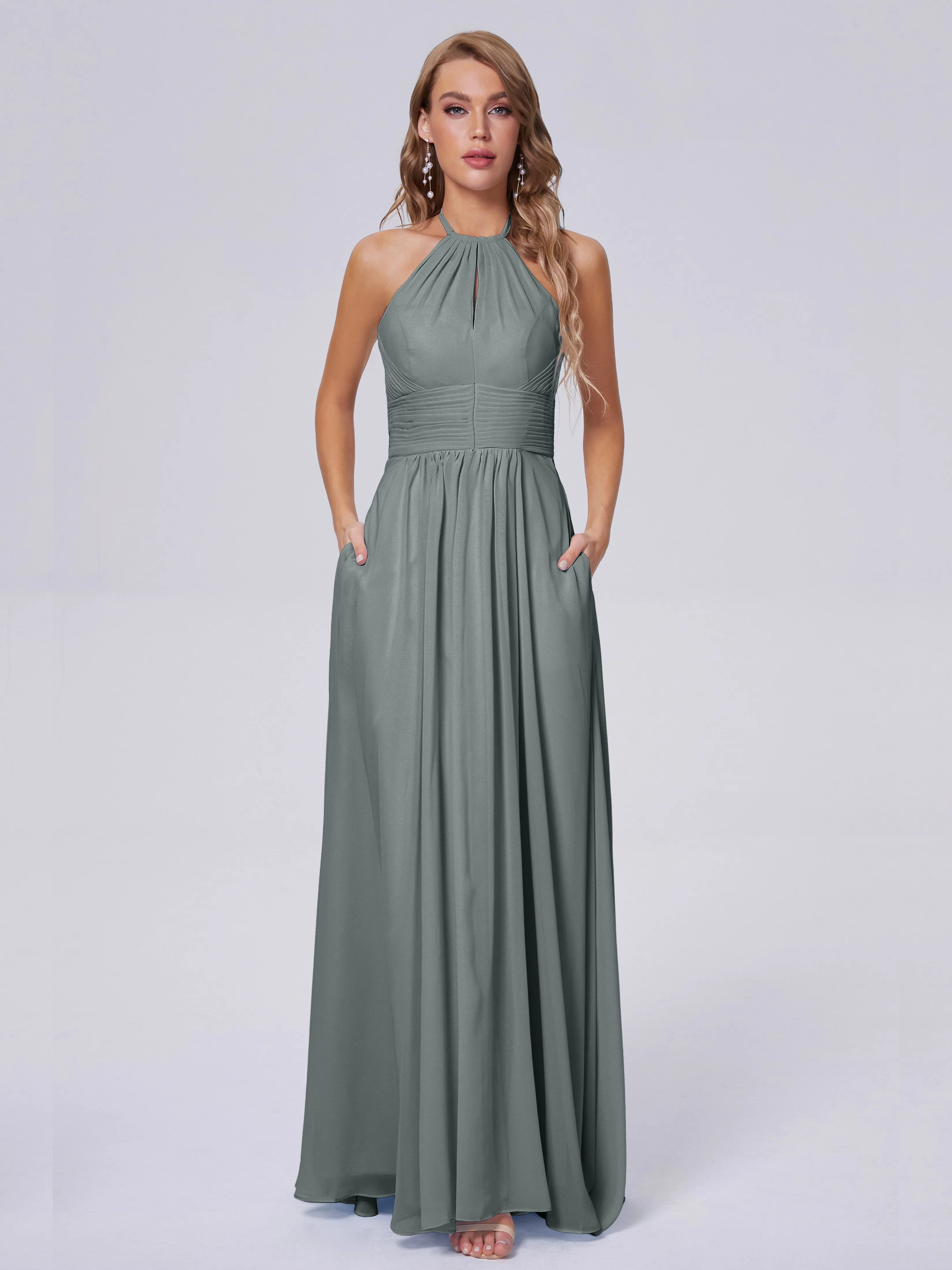 Adaline Awesome Halter Chiffon Bridesmaid Dresses