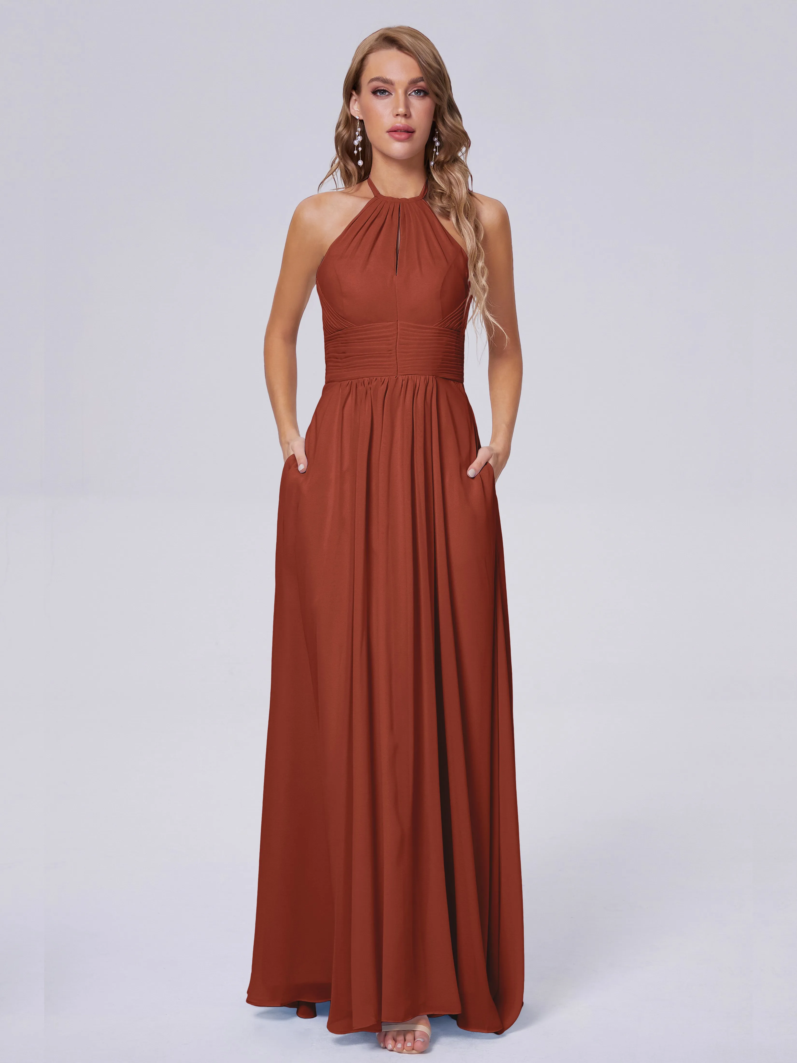 Adaline Awesome Halter Chiffon Bridesmaid Dresses