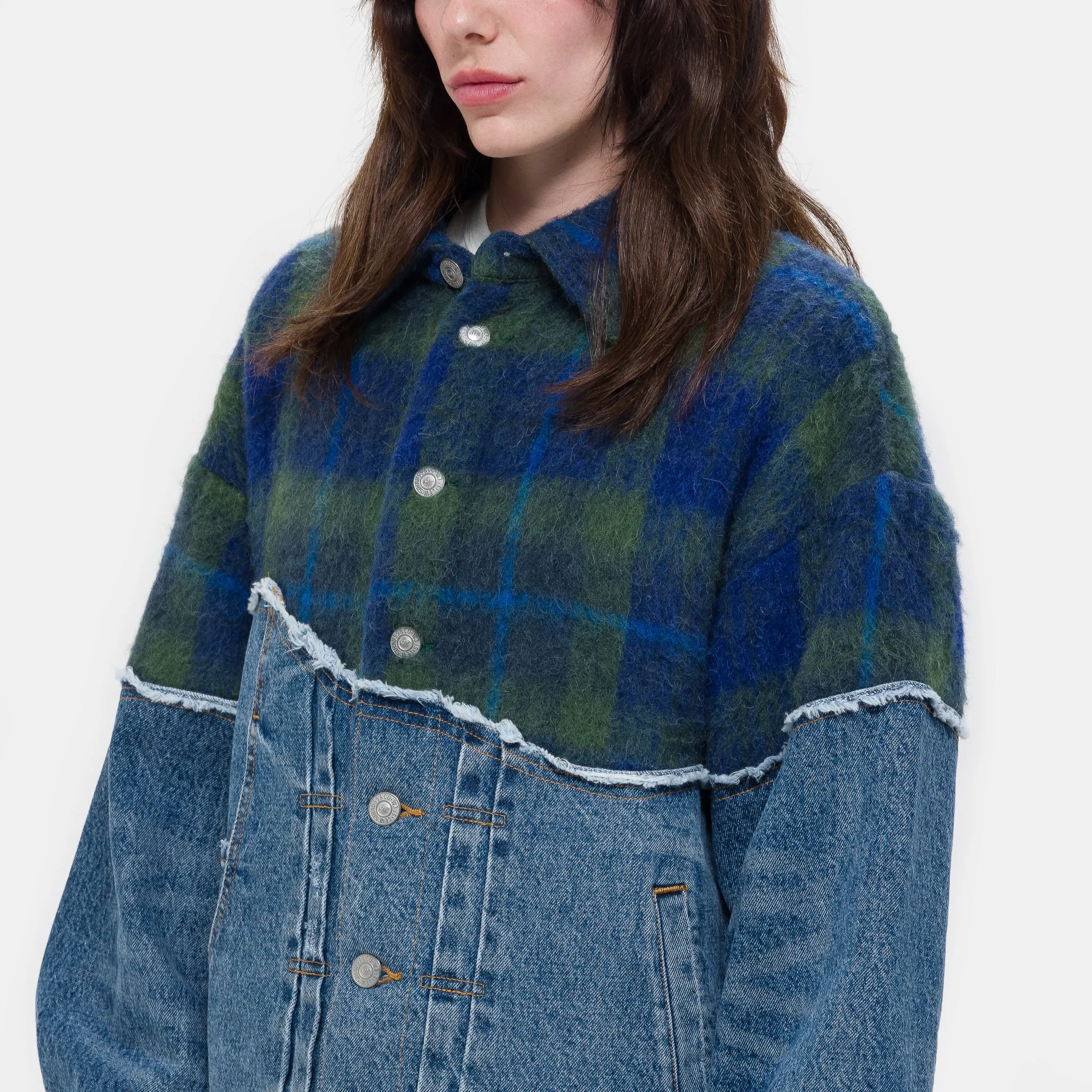 Andersson Bell Spliced Trucker Jacket in Green/Blue