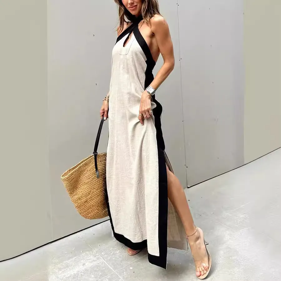 Backless Halter Neck Split Dress