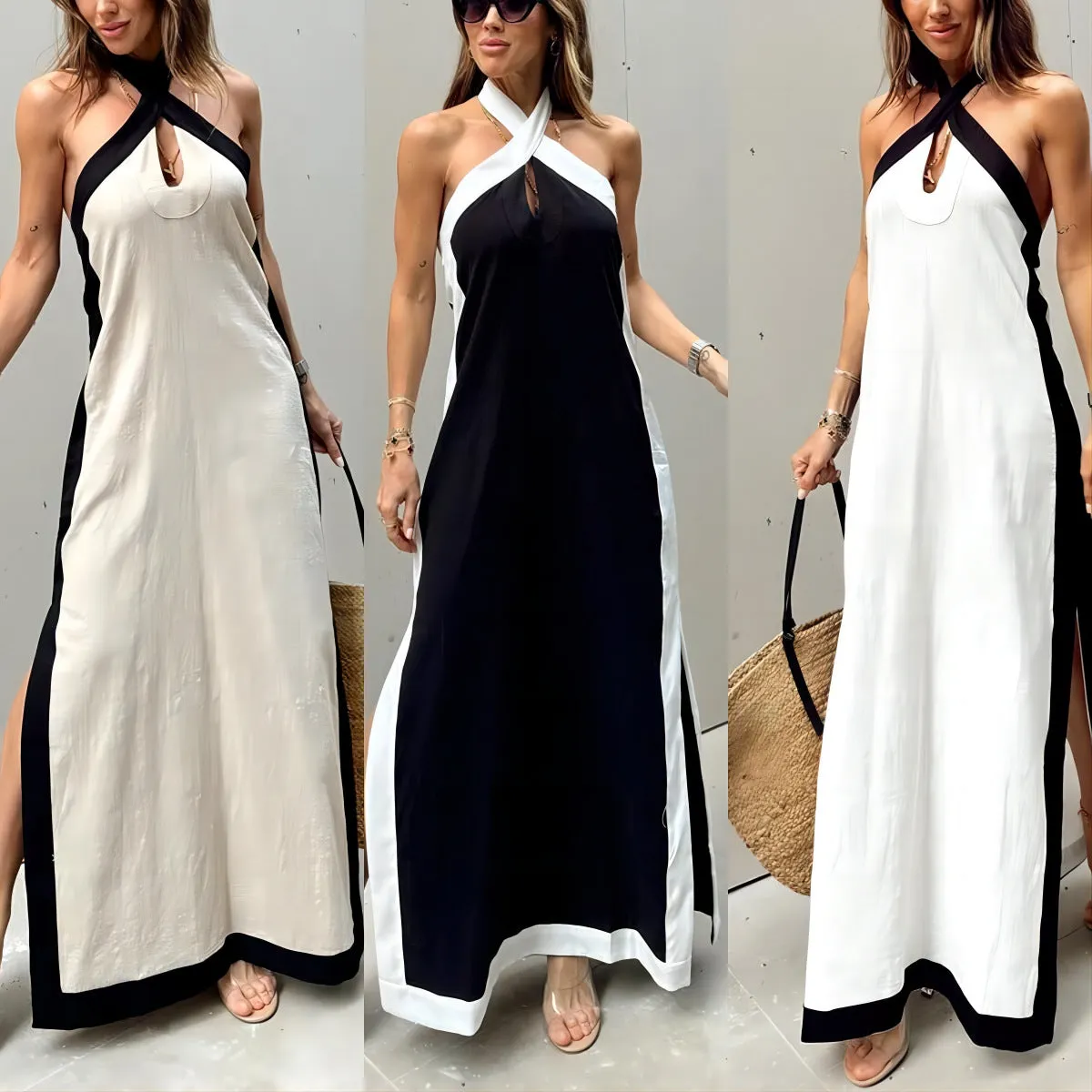 Backless Halter Neck Split Dress