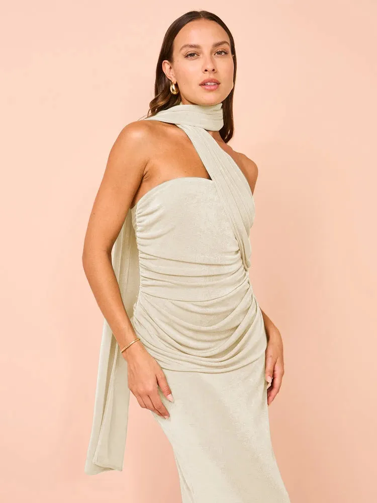 Backless Halter Ruched Maxi Dress for Evening Parties