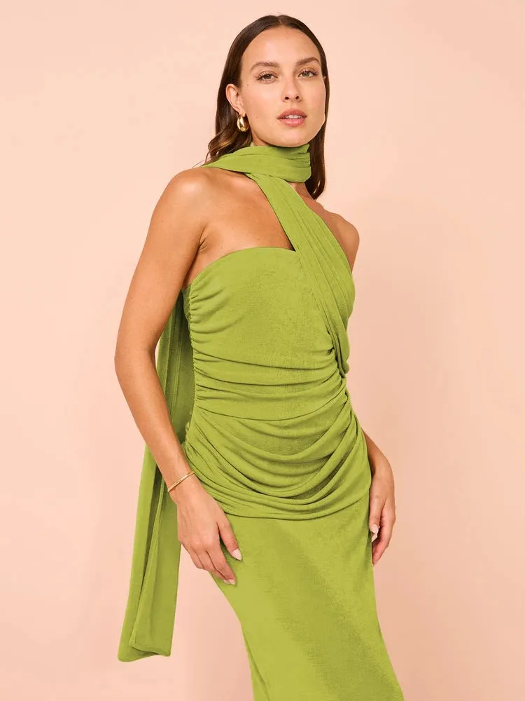 Backless Halter Ruched Maxi Dress for Evening Parties