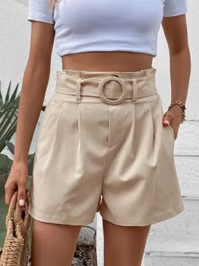 Belted Cream Resort Shorts with Pockets