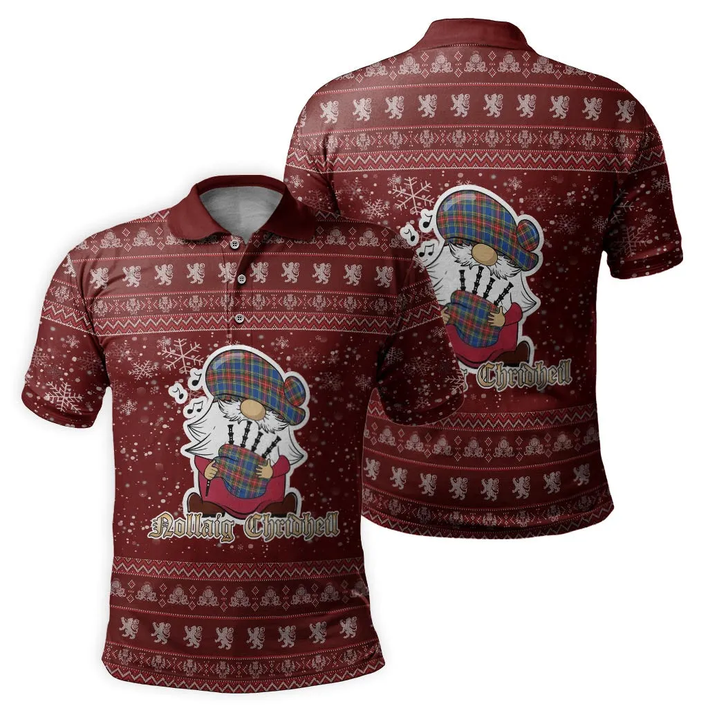 Bethune Clan Christmas Family Polo Shirt with Funny Gnome Playing Bagpipes