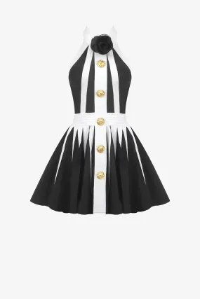 Black And White Halter Skater Dress