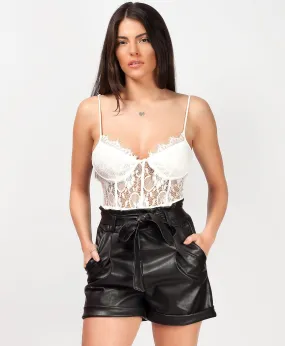 Black PU Paperbag High Waisted Shorts