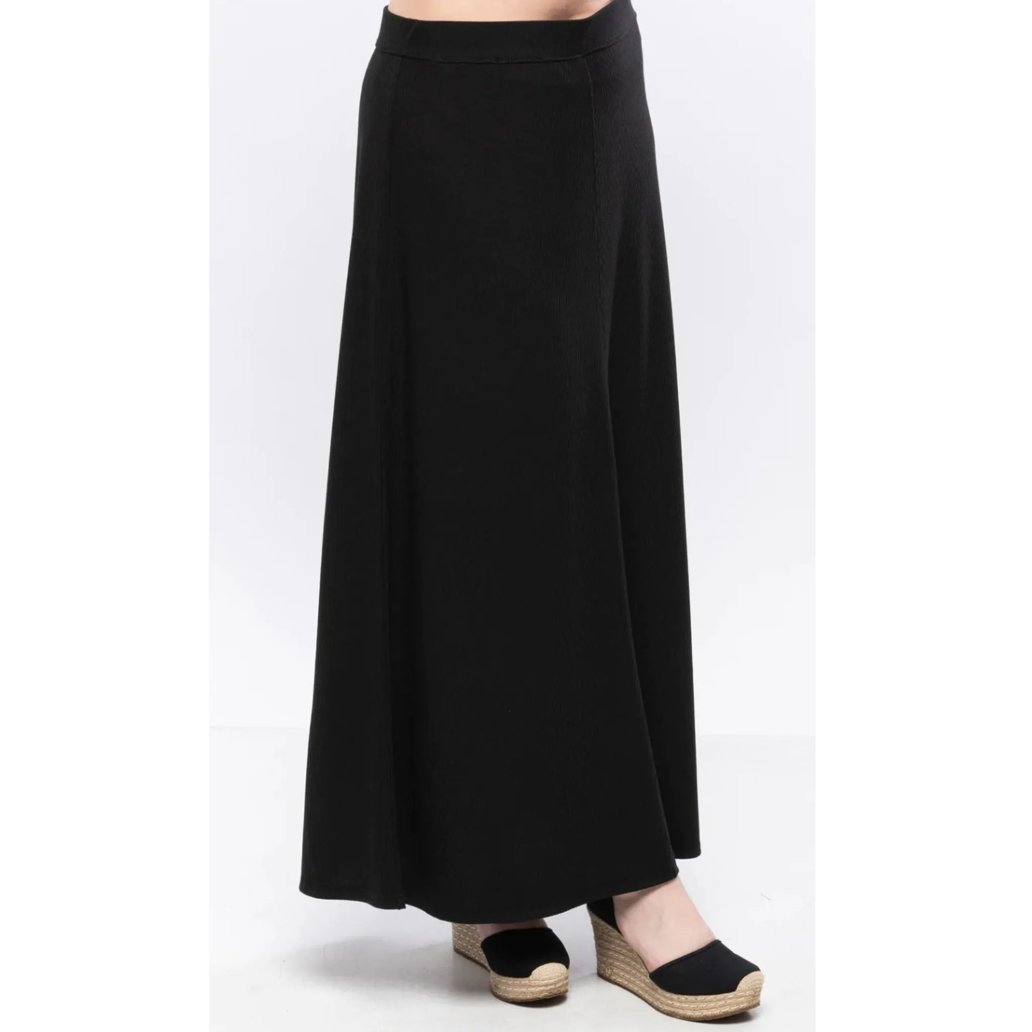 Black Ribbed Aline Maxi Skirt by KMW