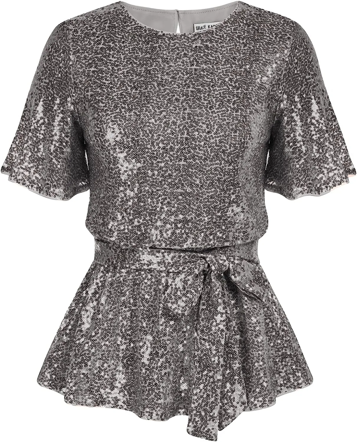 Black Sequin Peplum Top