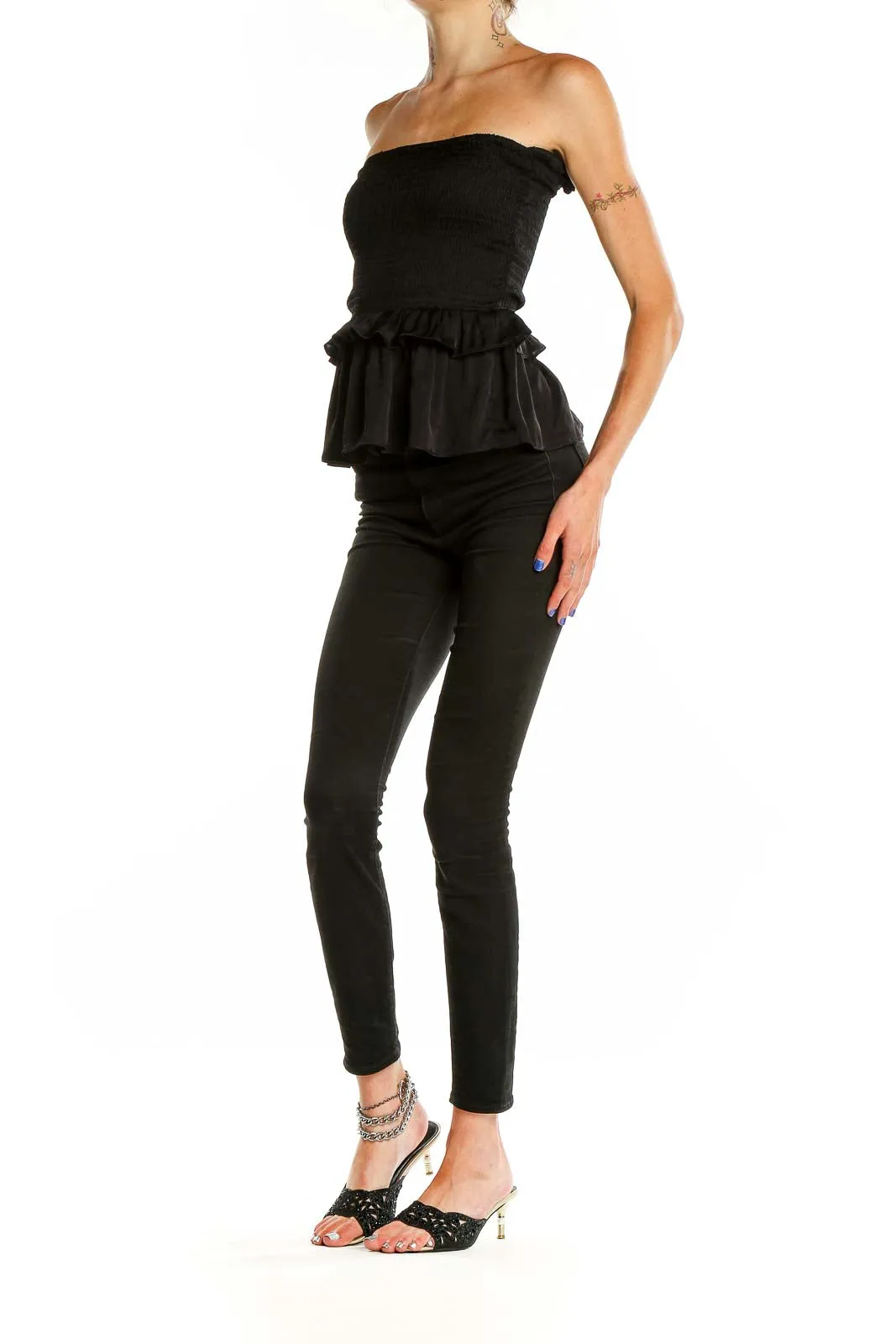 Black Strapless Peplum Top