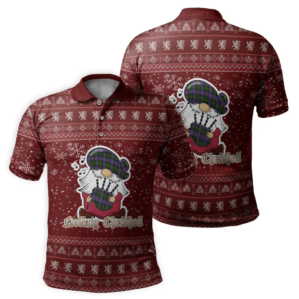 Blair Modern Clan Christmas Family Polo Shirt with Funny Gnome Playing Bagpipes