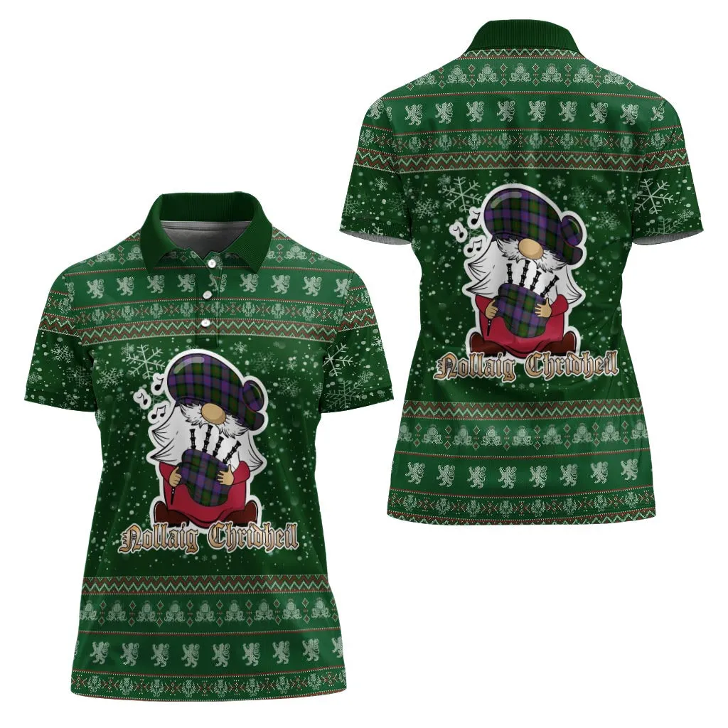 Blair Modern Clan Christmas Family Polo Shirt with Funny Gnome Playing Bagpipes