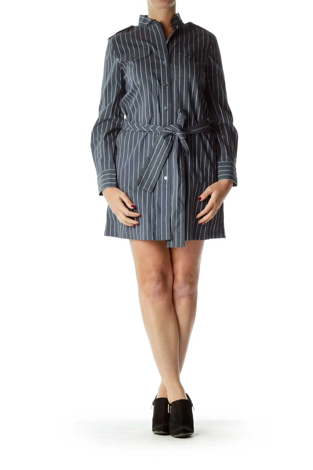 Blue White Pinstripe Shirt Dress