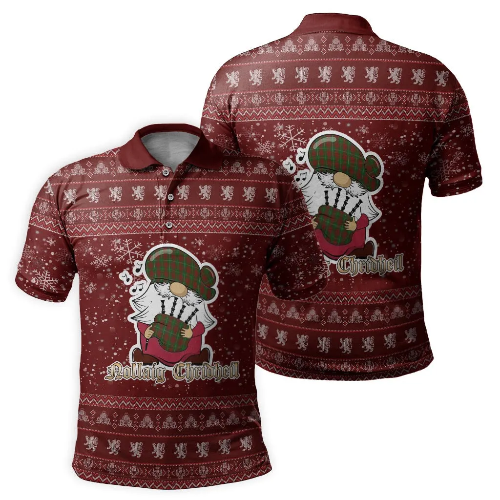 Bruce Hunting Clan Christmas Family Polo Shirt with Funny Gnome Playing Bagpipes