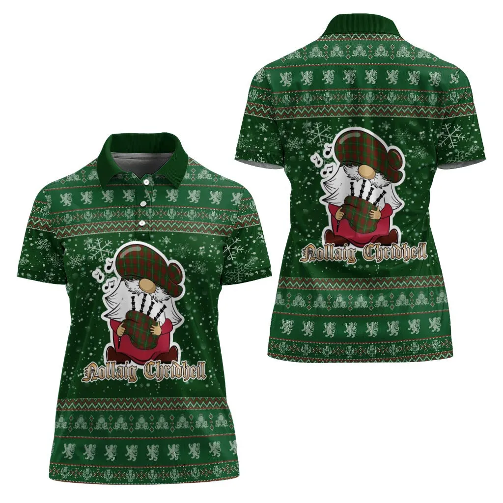 Bruce Hunting Clan Christmas Family Polo Shirt with Funny Gnome Playing Bagpipes