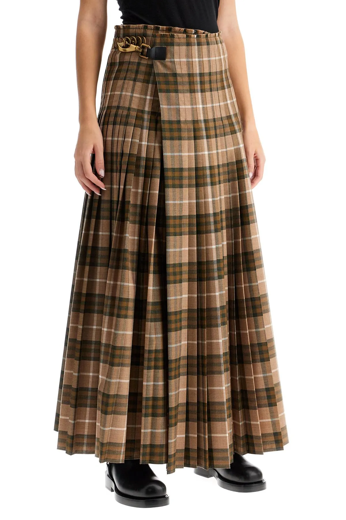 Burberry Ered Wool Blend Maxi Kilt Skirt