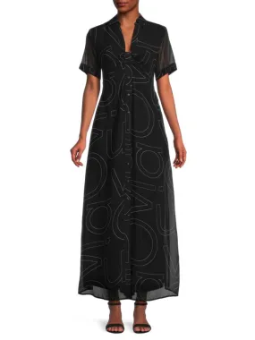 Calvin Klein Floral Shirtdress with Ruched Front, Black