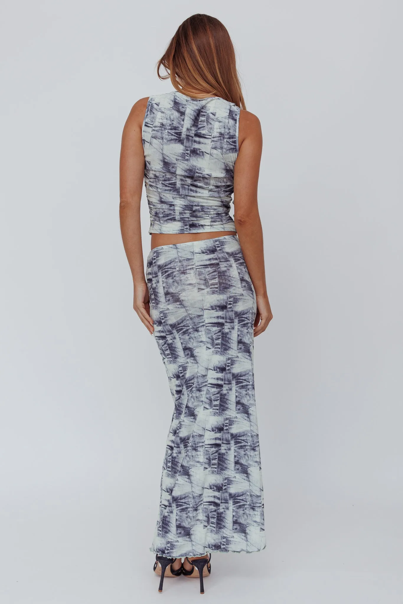 Conspire Print Maxi Skirt Blue Denim