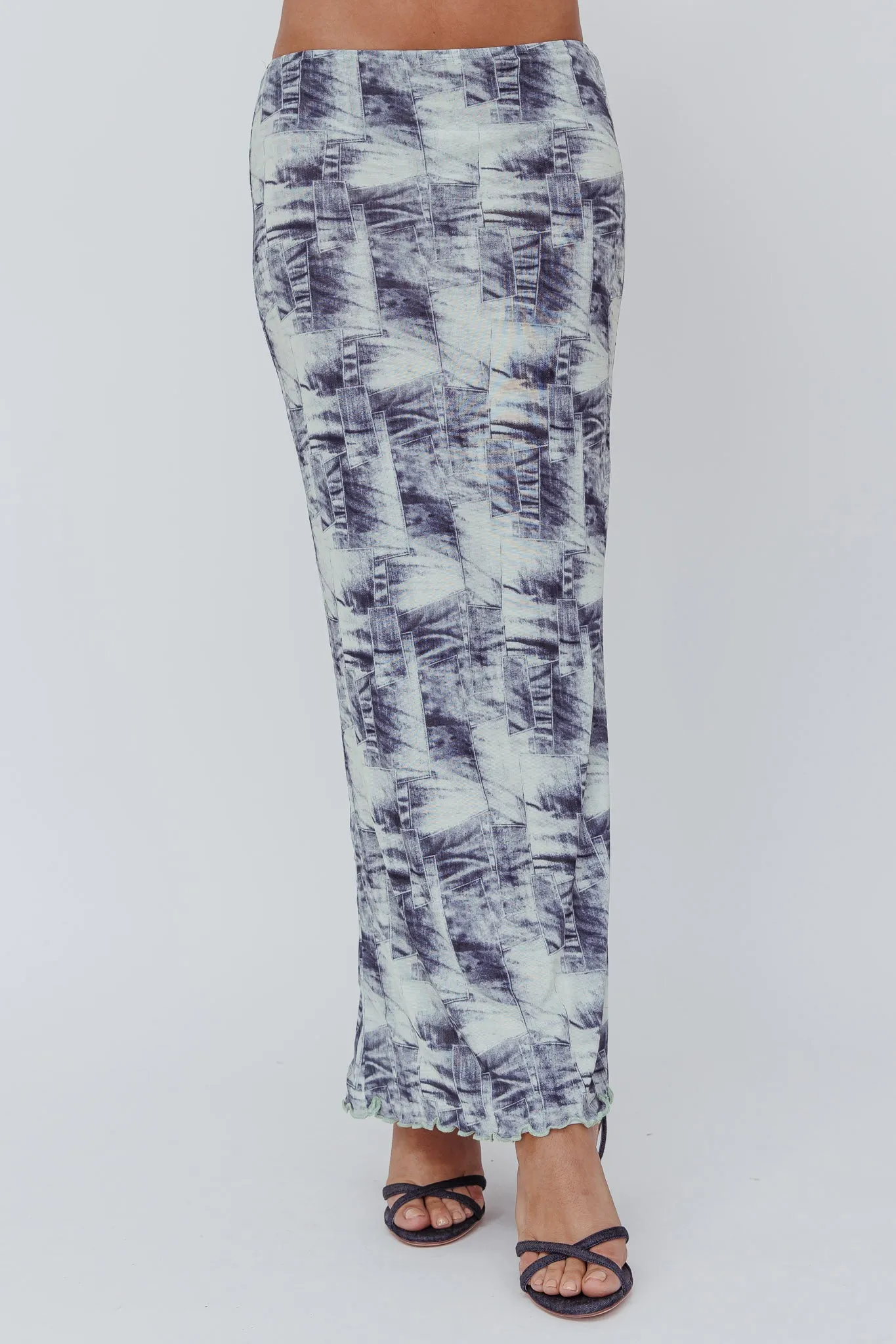 Conspire Print Maxi Skirt Blue Denim