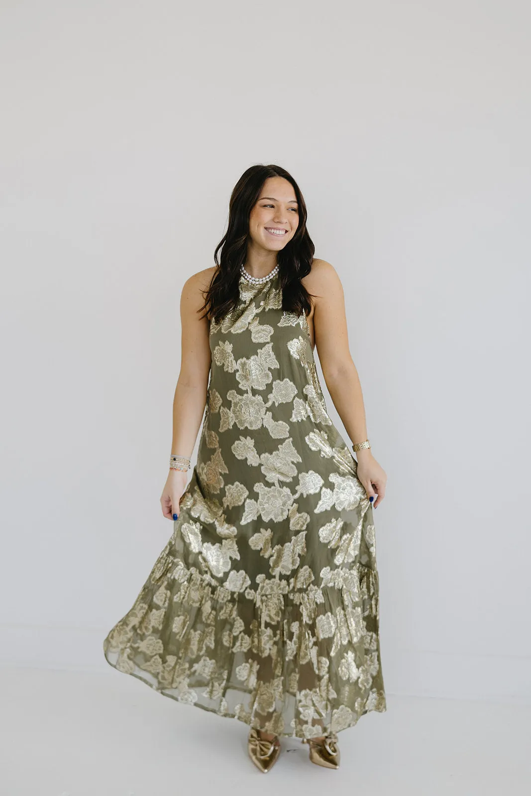 Cordelia Maxi Dress - Olive/Gold