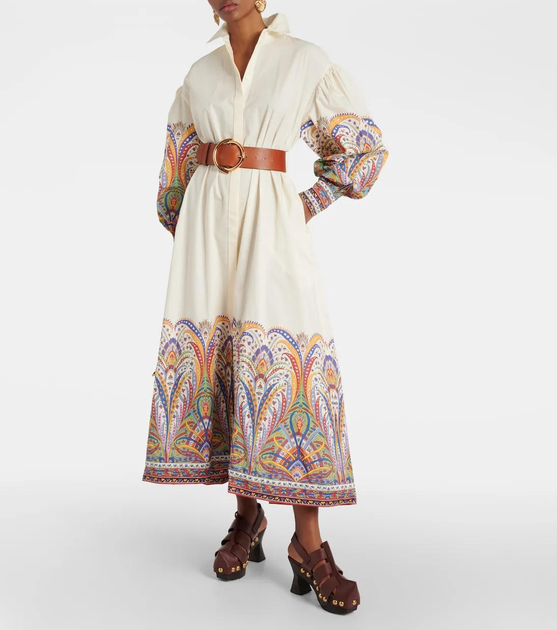 Cotton midi shirt dress with paisley pattern Etro, multicolor