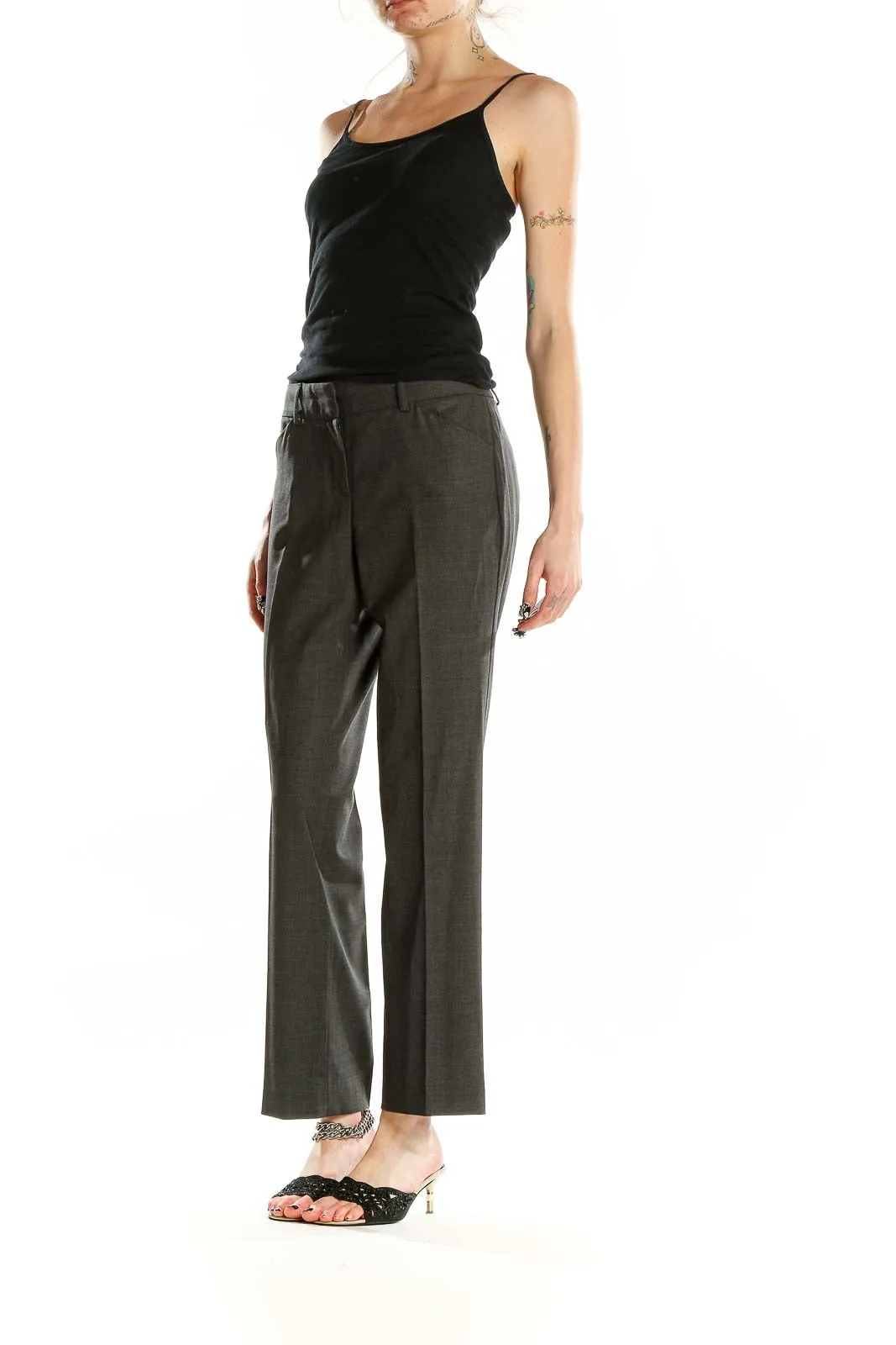 Dark Gray Wool Blend Tailored Trousers