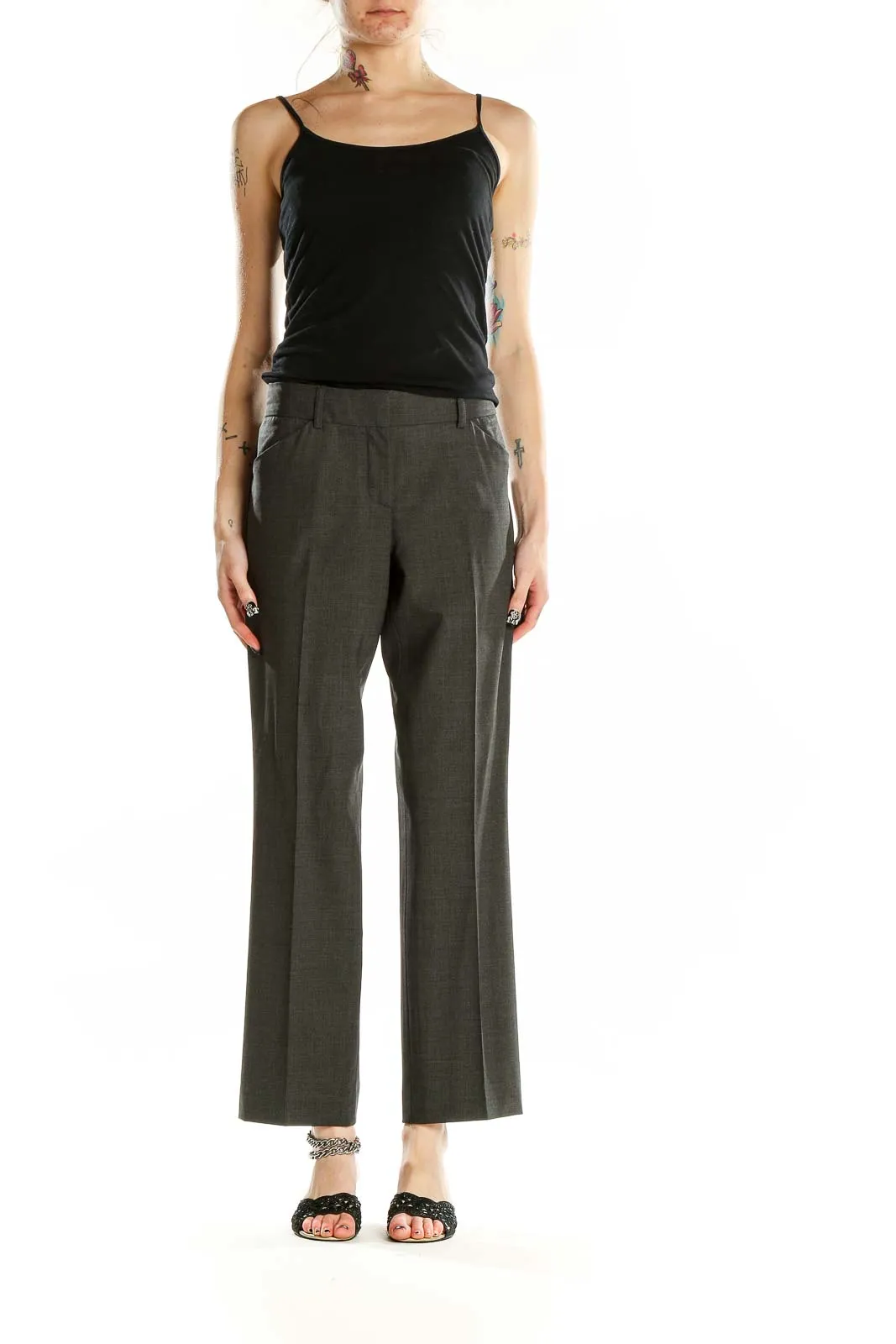 Dark Gray Wool Blend Tailored Trousers