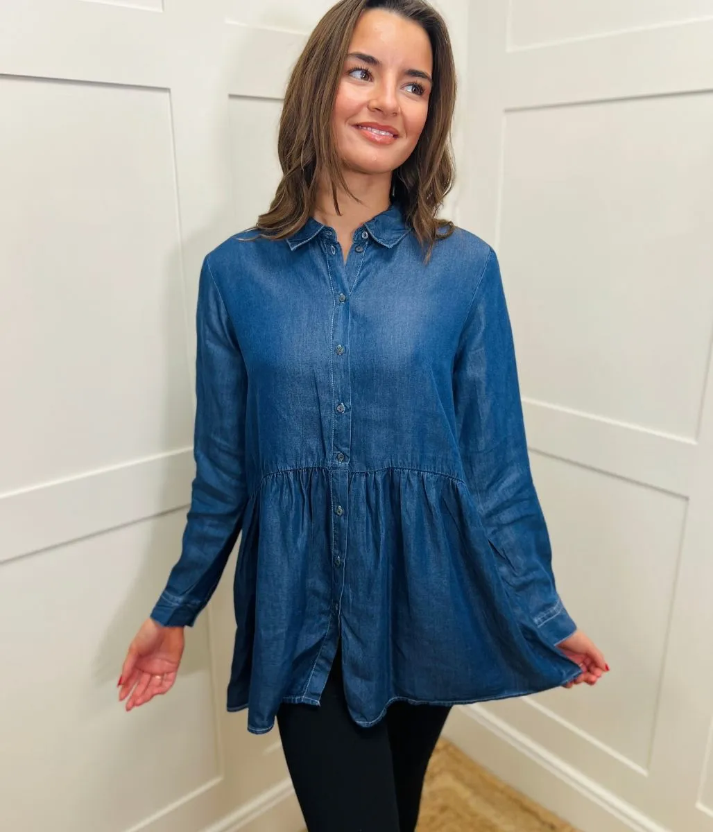 Denim Peplum Tunic Top