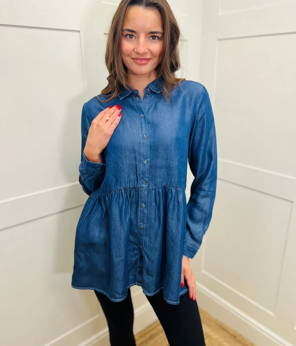 Denim Peplum Tunic Top