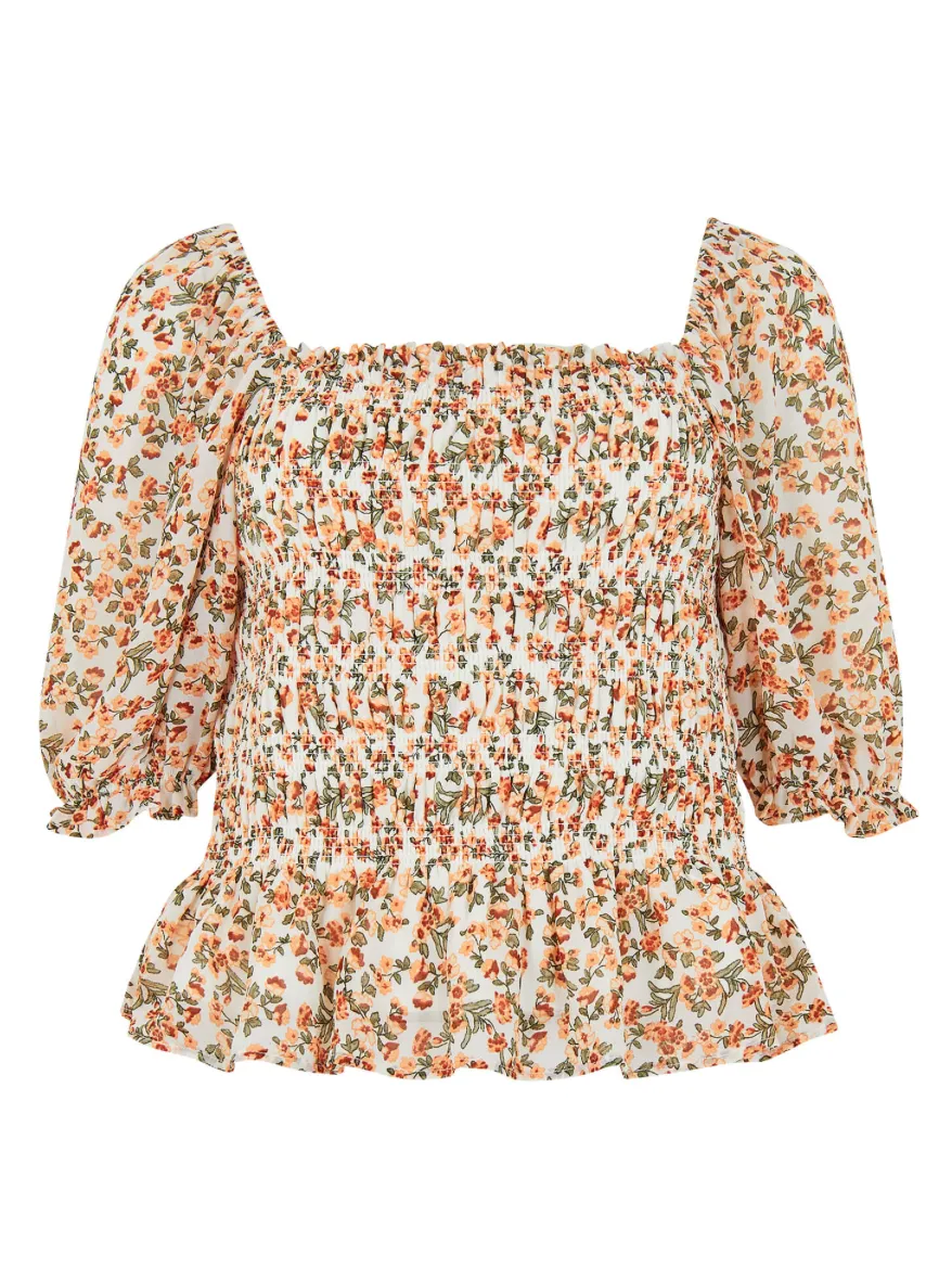 Ditsy Smock Peplum Top-FINAL SALE