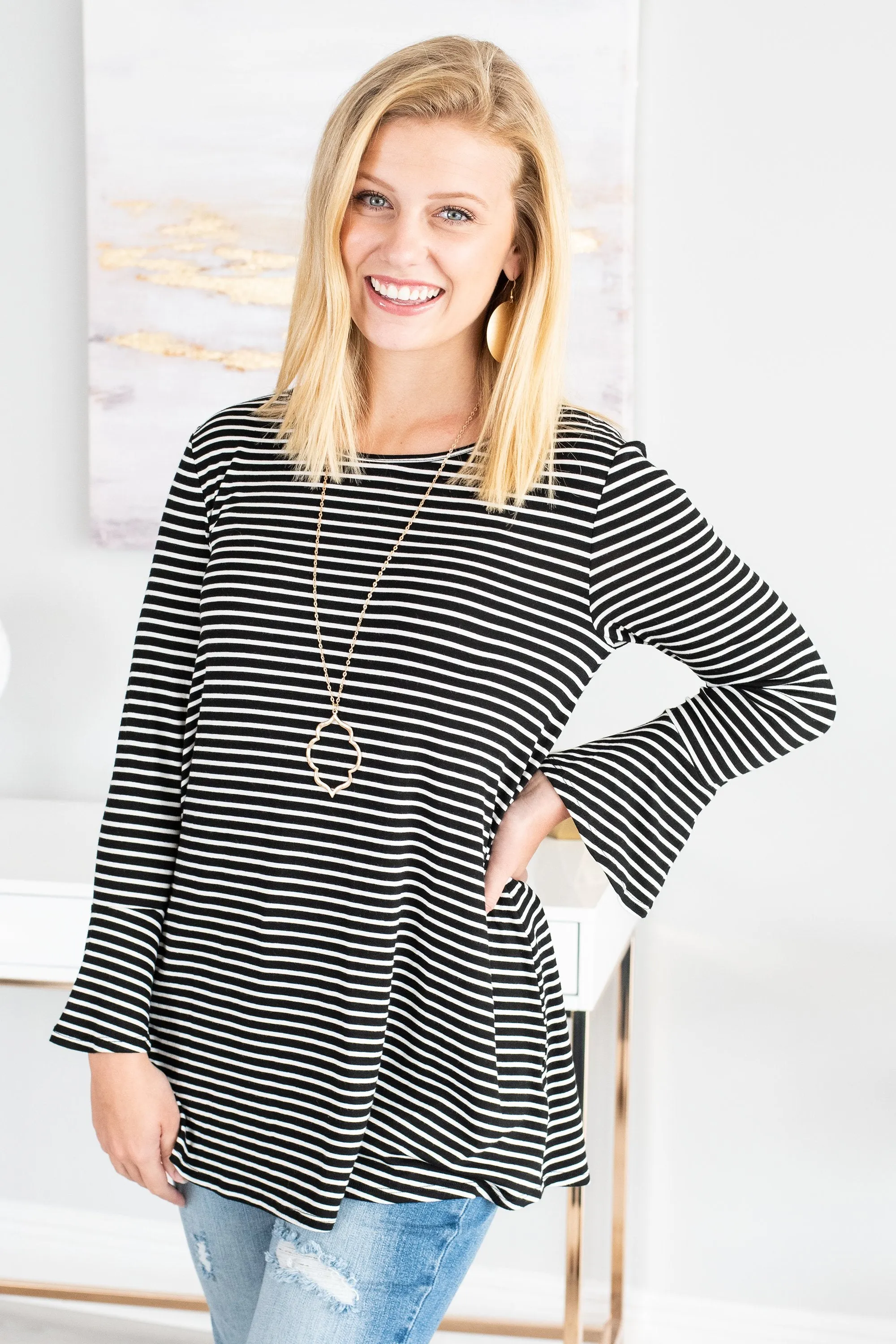 Easy To Love You Black Striped Top