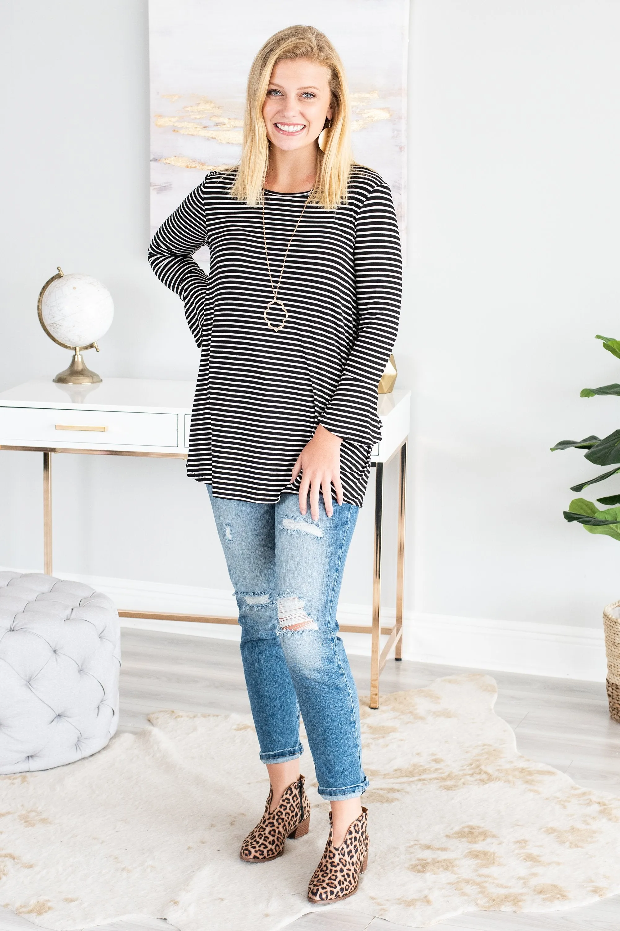 Easy To Love You Black Striped Top