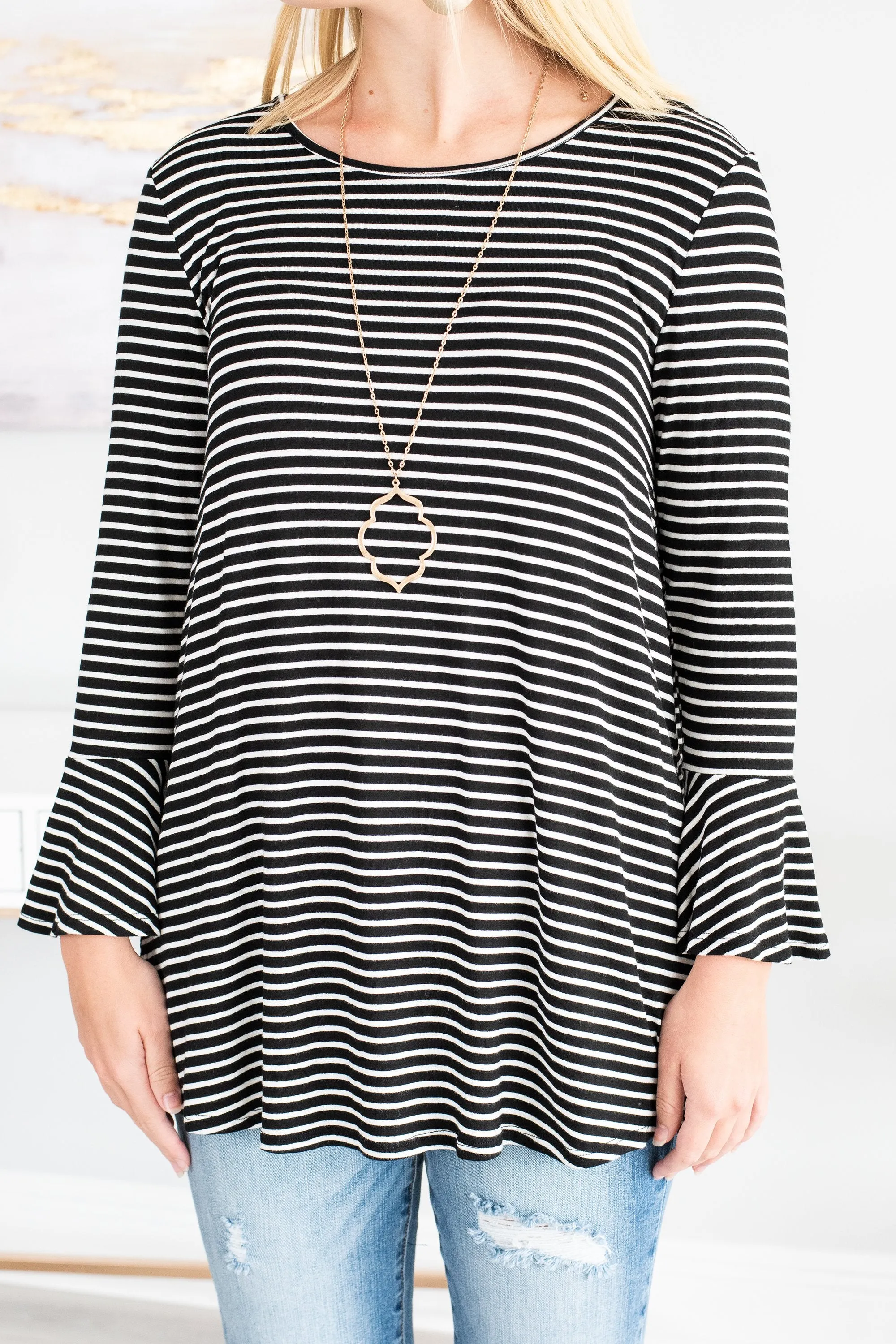 Easy To Love You Black Striped Top