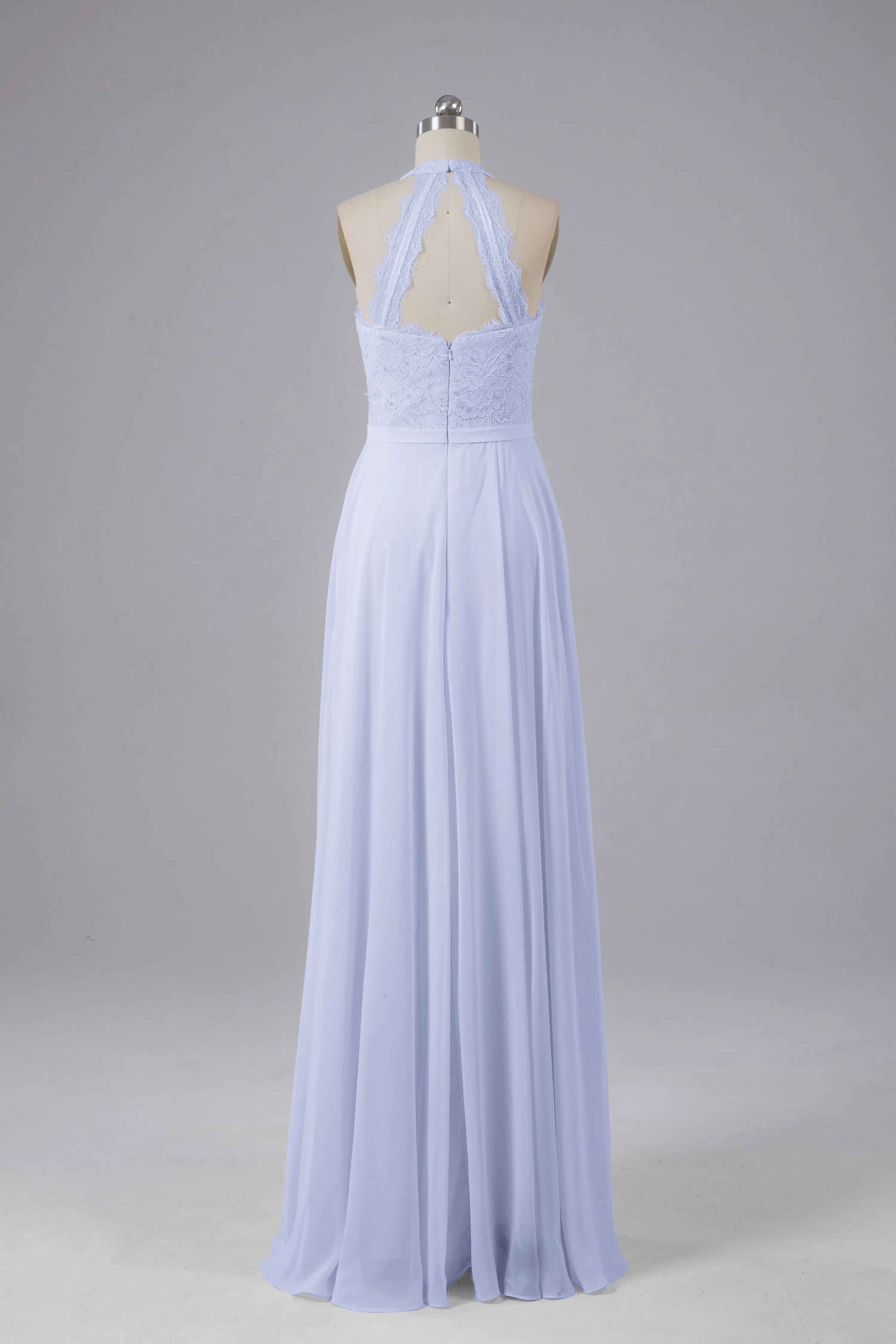 Elegant Halter Illusion Lace Floor Length Bridesmaid Dresses