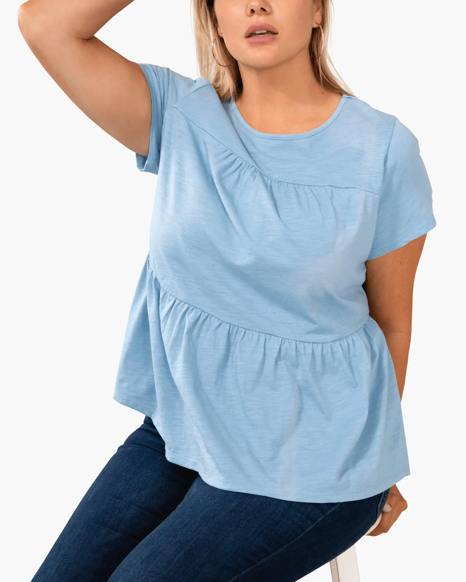 Emilia Tiered Peplum Top | 483-WATERFALL