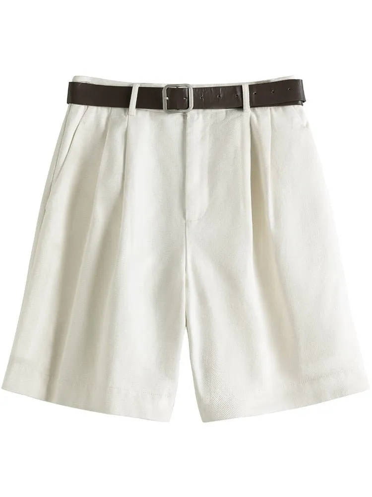 FANSILANEN High Waist Cotton Belted Shorts