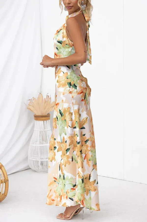 Floral Halter Maxi Dress Perfect for Wedding Celebrations