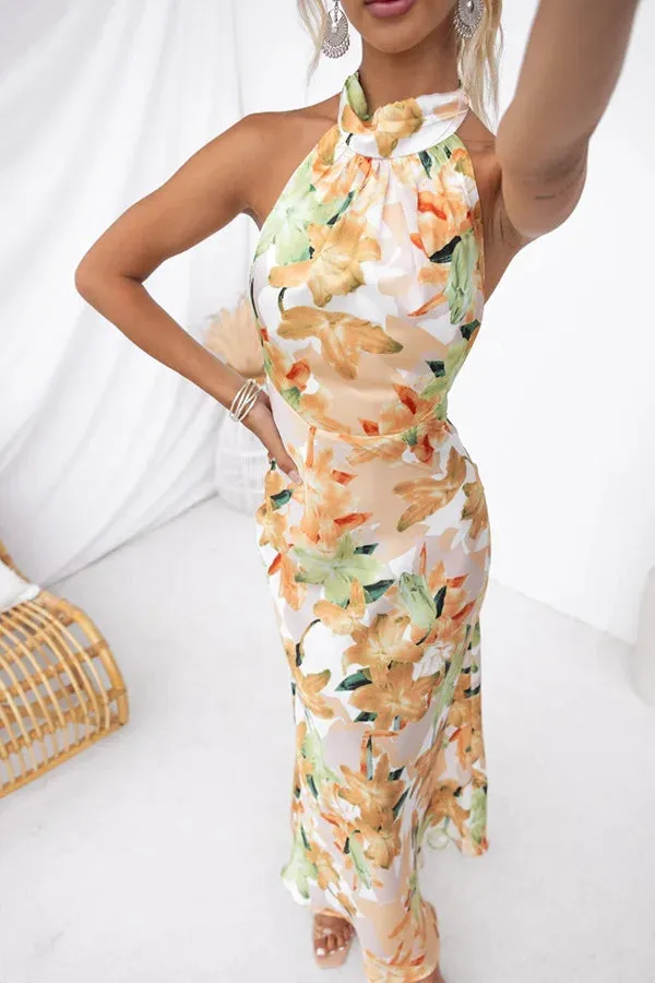 Floral Halter Maxi Dress Perfect for Wedding Celebrations