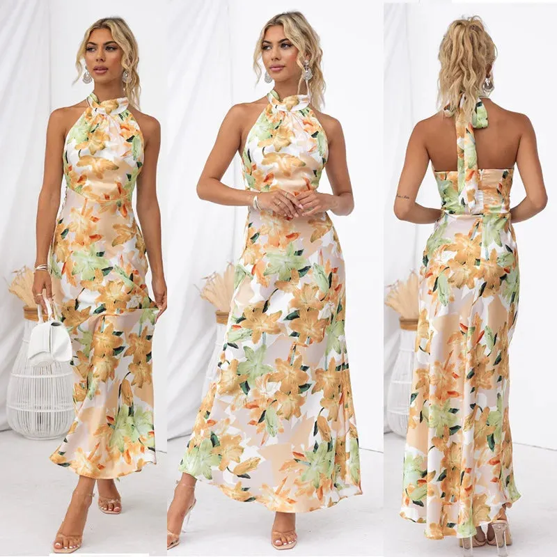 Floral Halter Maxi Dress Perfect for Wedding Celebrations