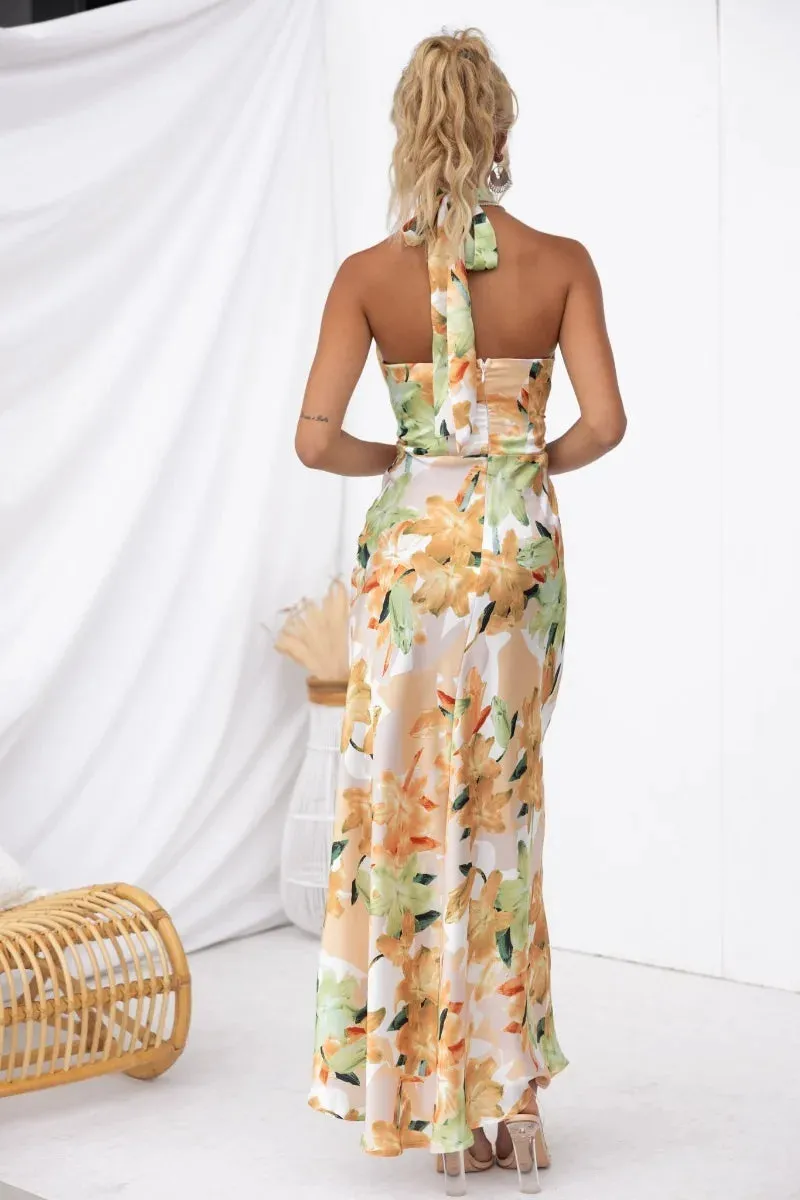 Floral Halter Maxi Dress Perfect for Wedding Celebrations