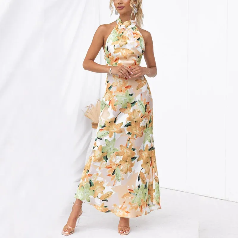 Floral Halter Maxi Dress Perfect for Wedding Celebrations