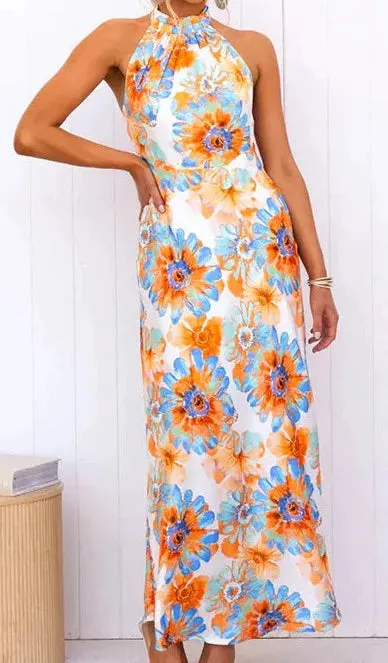 Floral Halter Maxi Dress Perfect for Wedding Celebrations