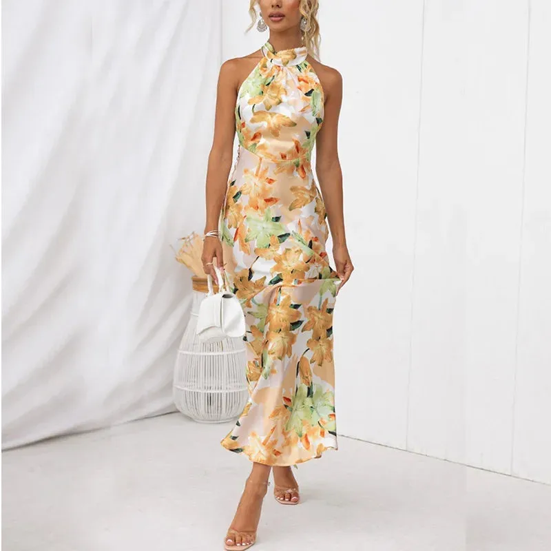 Floral Halter Maxi Dress Perfect for Wedding Celebrations