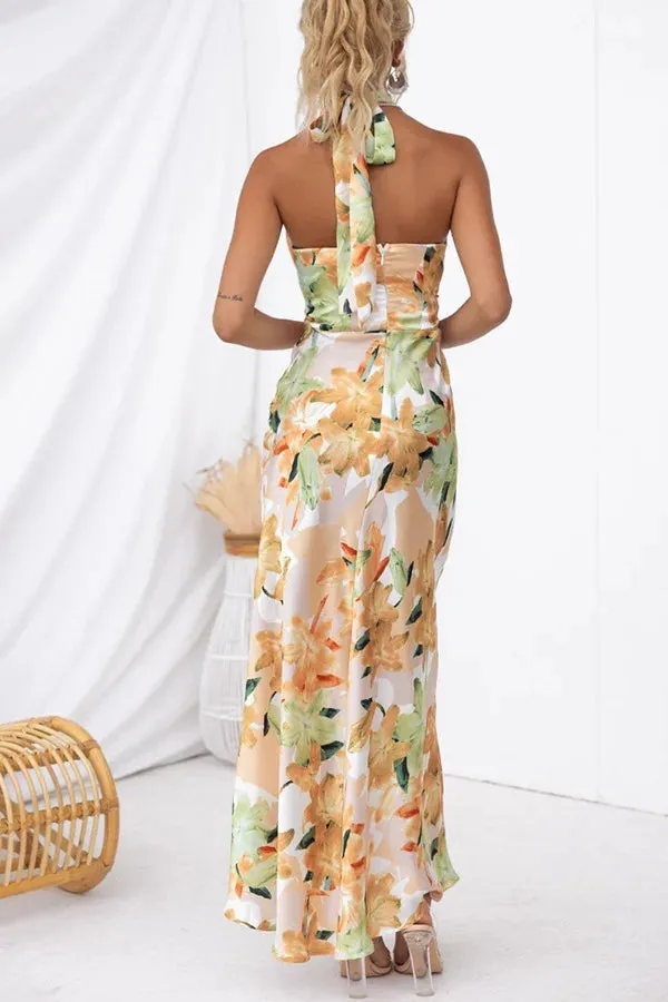 Floral Halter Maxi Dress Perfect for Wedding Celebrations