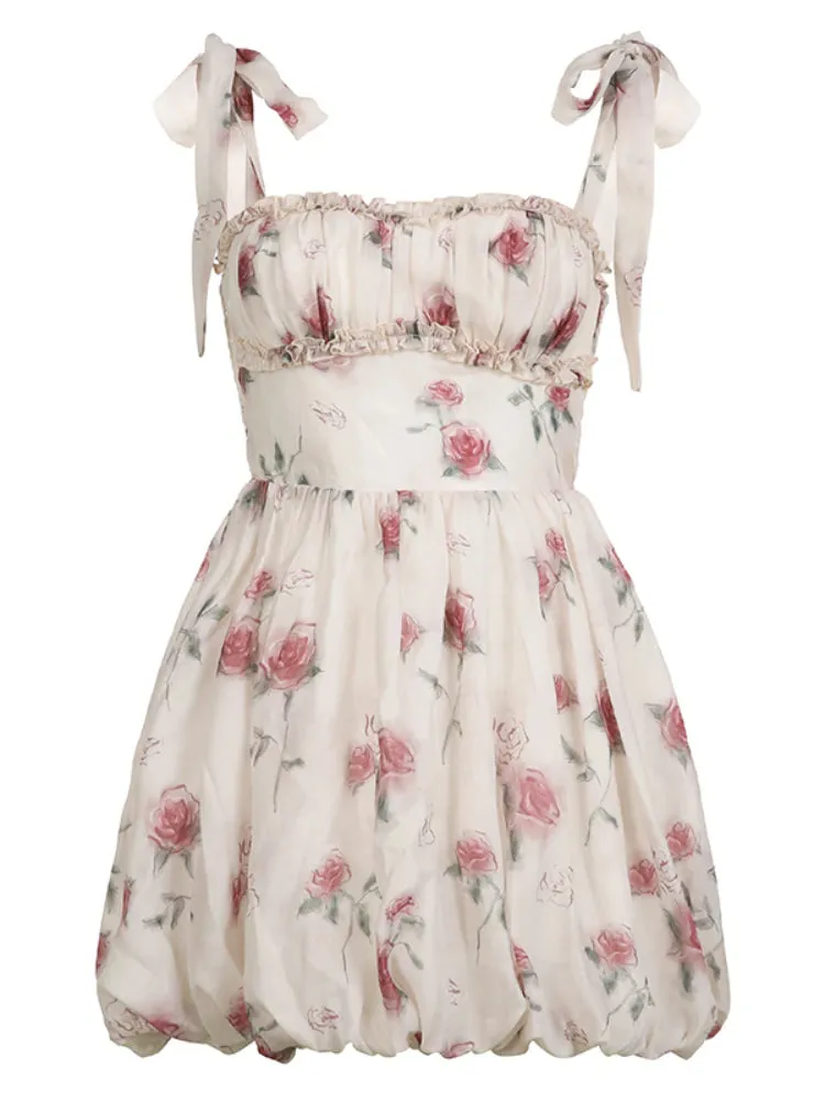 Flowers Printed Bud Folds Cute Dress