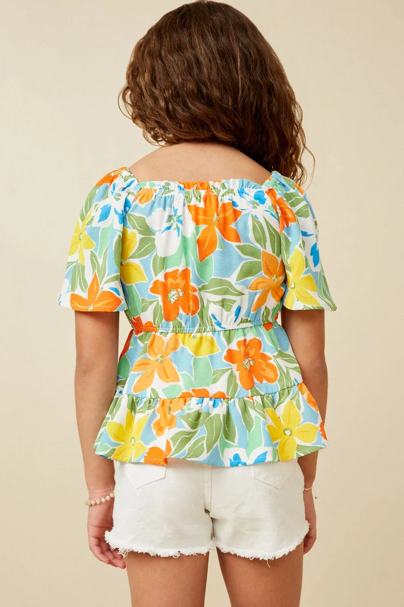 Girls Resort Floral Smocked Peplum Top