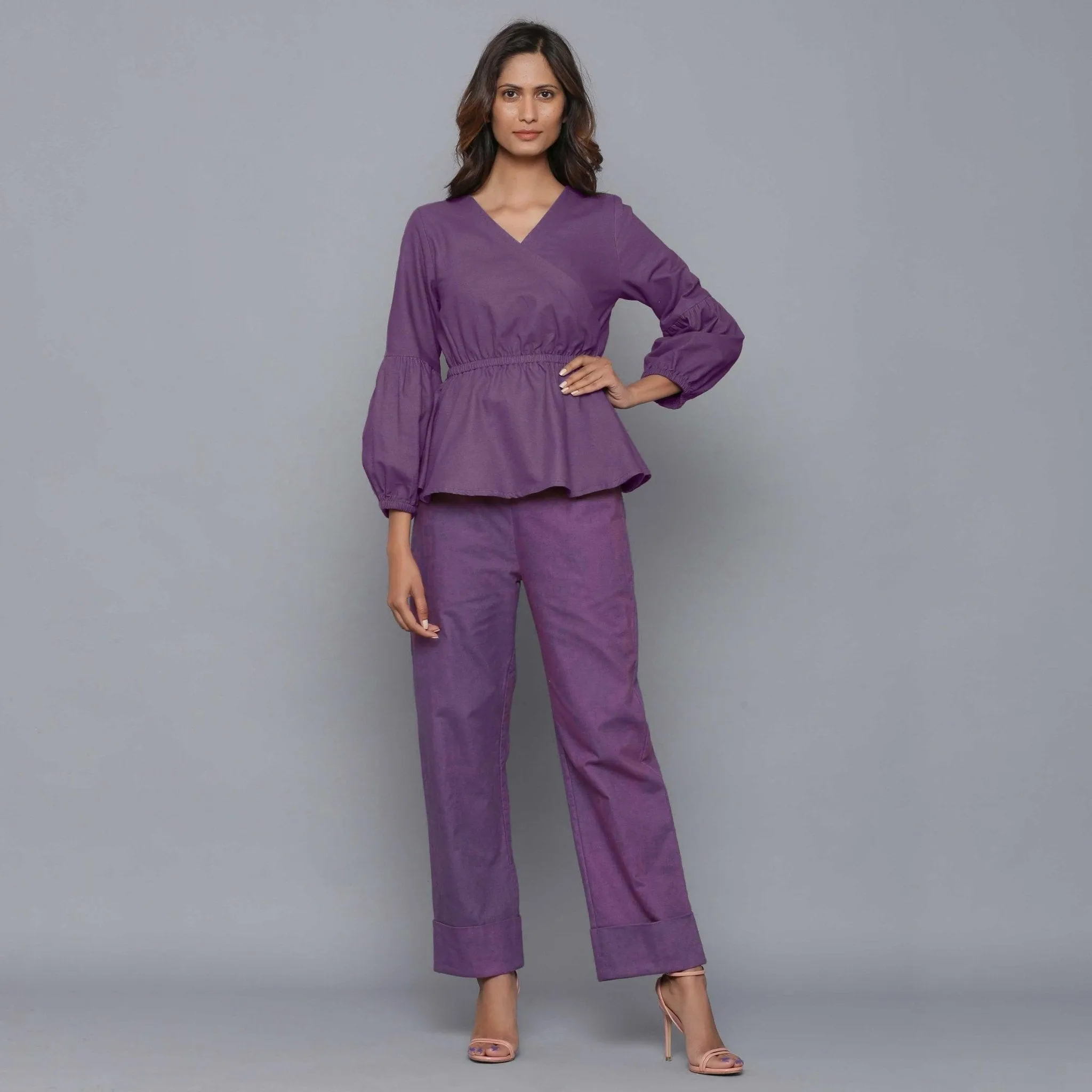 Grape Wine Warm Cotton Flannel Peplum Top