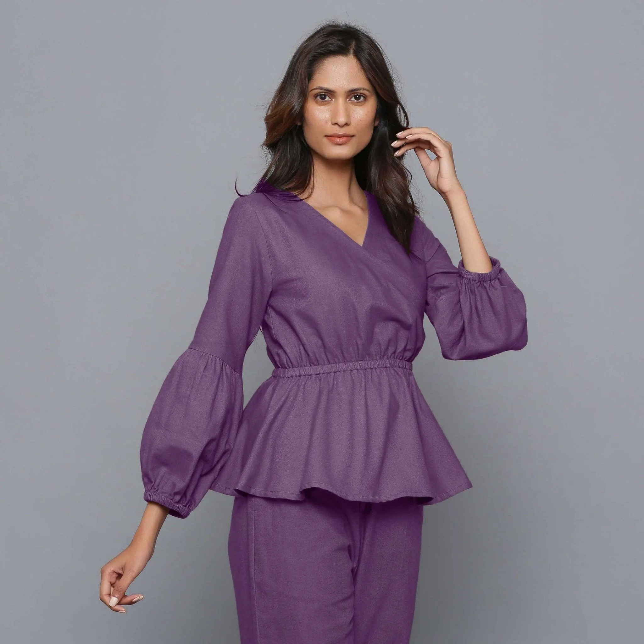 Grape Wine Warm Cotton Flannel Peplum Top